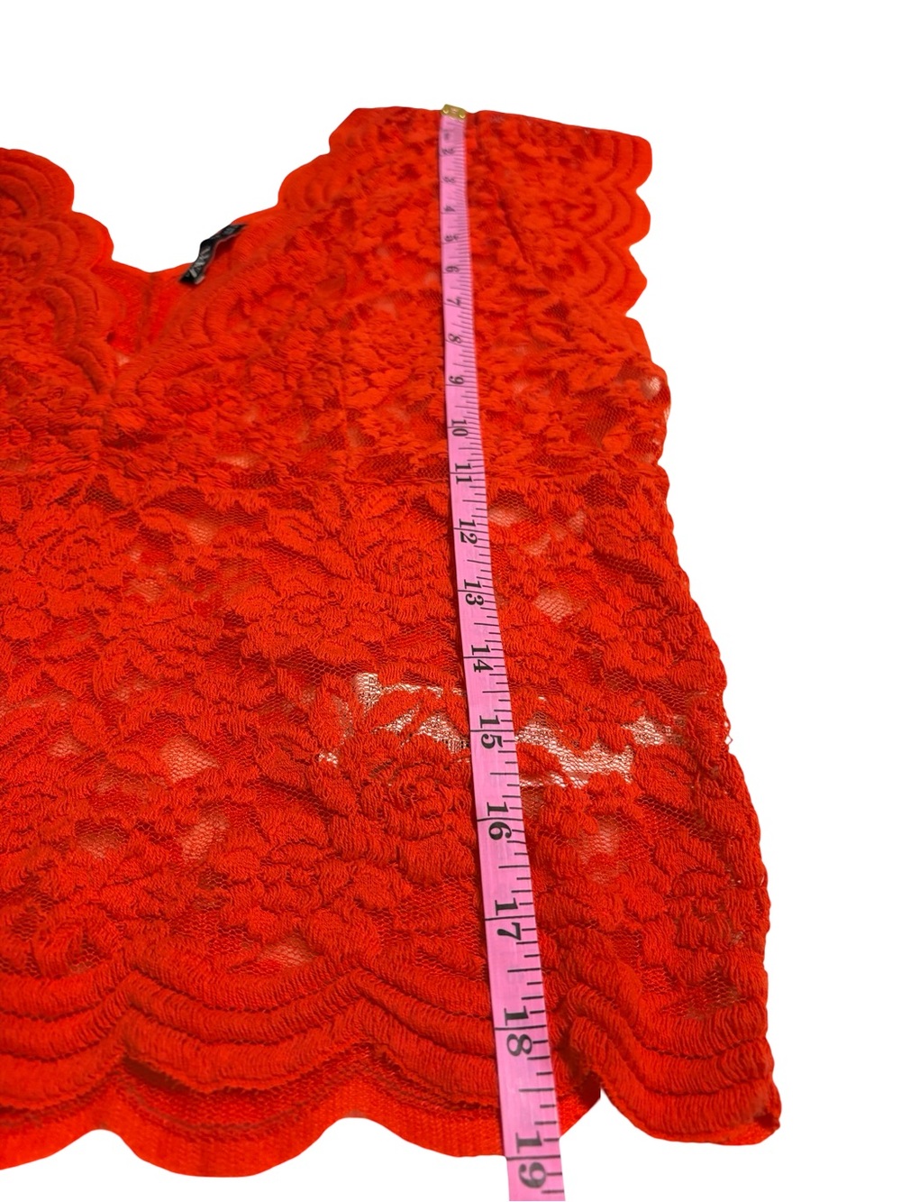 Zara Red Floral Lace Sheer Top Scalloped Stretch Blouse L - Picture 10 of 10